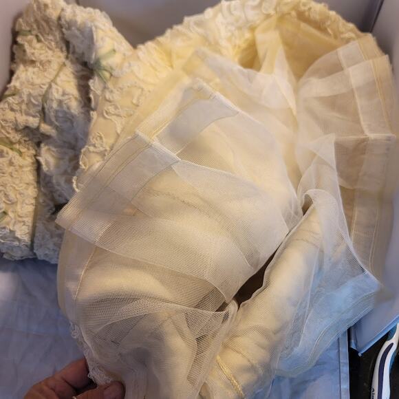 Vintage Esther Pomerantz 50s Sleeveless Dress Crinoline Cream Pink Green Lace - Picture 5 of 8